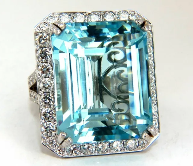 Emerald Shape Aqua Lab Created Aquamarine High Finished Women's Collection Ring