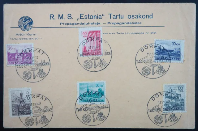 1941 Estland II. Wk, Wiederaufbau auf Umschlag mit Sonderstpl., Luxus.