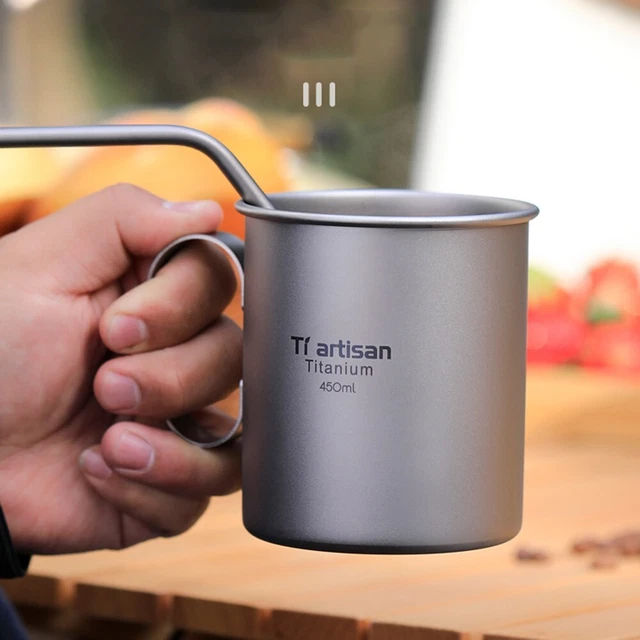 Camping-Tasse Aus Reinem Titan – 230 Ml, Mit Griff, Ultraleicht (ca. 42 G), Für Outdoor & Wanderungen