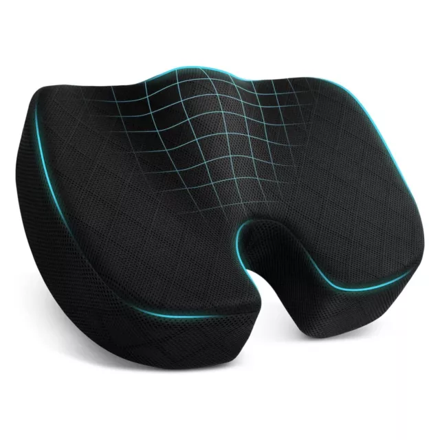 BN-LINK Seat Cushion, Memory Foam Chair Pad for Back Tailbone Pain Relief Black