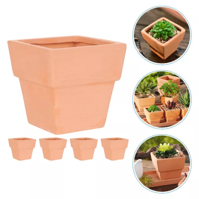 5 Pcs Terracotta Square Flower Pot Clay Succulent Planter