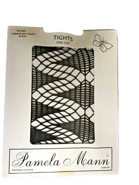 Black Zig Zag Cobweb Tights by Pamela Mann One Size (8-14). Gothic. New