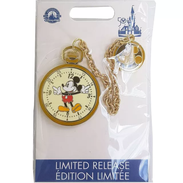 Disney World 50th Anniversary Vault Pin Mickey Mouse Pocket Watch Ltd Release