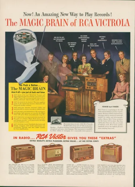 1942 RCA Victor Phonograph Magic Brain Push Button Listen Vintage Print Ad L26