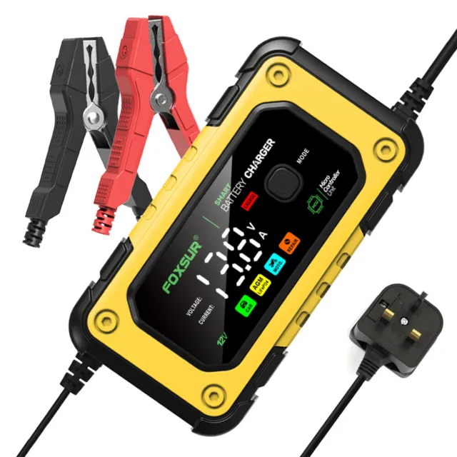 12V 7A Automatic Car Battery Charger Pulse Repair for AGM GEL WET (Yellow UK)