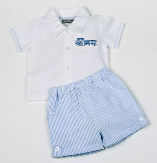 Baby Junge Outfit gestreifte Shorts und Oxford Shirt mit Zugdetail (3-12 Monate).