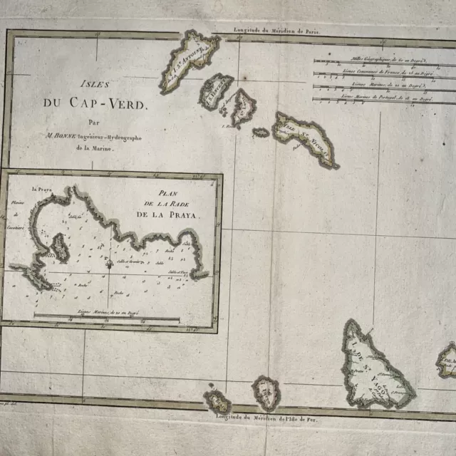 Bonne Original Map 1787 Islands Of Cape Verde Africa