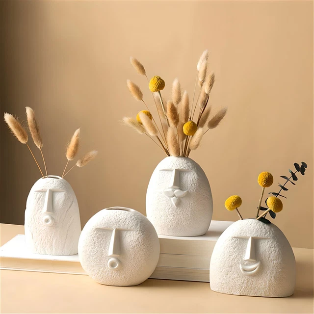 Human Face Abstract Indoor Home Plant Pots White Vase Planter Ceramic Sculpture