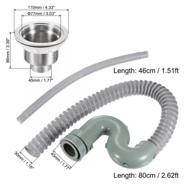 Fregadero Tapón Inoxidable Acero Filtro con 80cm Sifón Tubería con Rebosadero 2