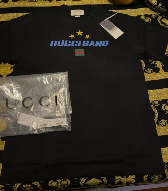 Nwt 100% Gucci Authentique Bande T Shirt Surdimensionné Fit Mrsp Taille M