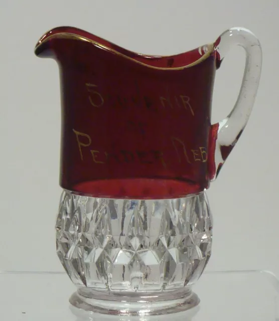 Ruby Stained EAPG Truncated Cube Pattern Souvenir Creamer from Thompson Glass Co
