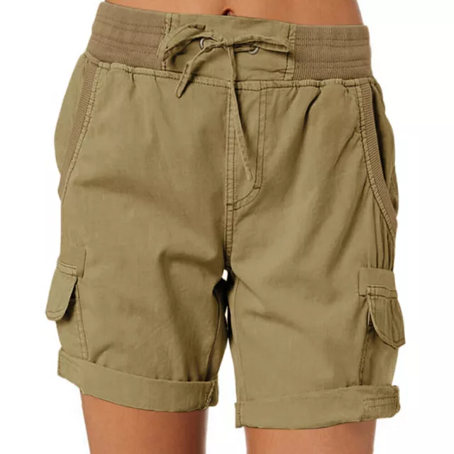 Womens Cotton Linen Cropped Harem Pants Summer Combat Cargo Wide Leg  Trousers