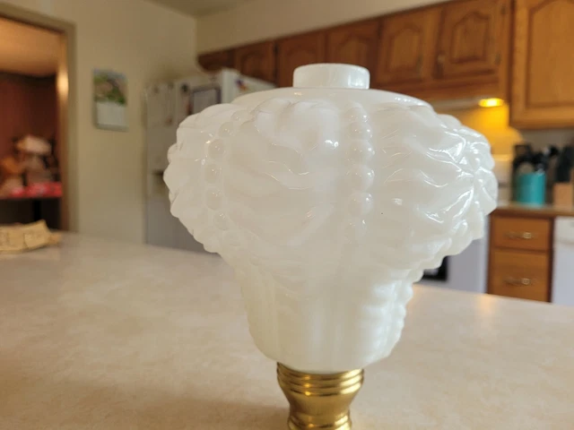 Fenton LG Wright  Beaded Drape / Curtain Lamp Font Milk Glass
