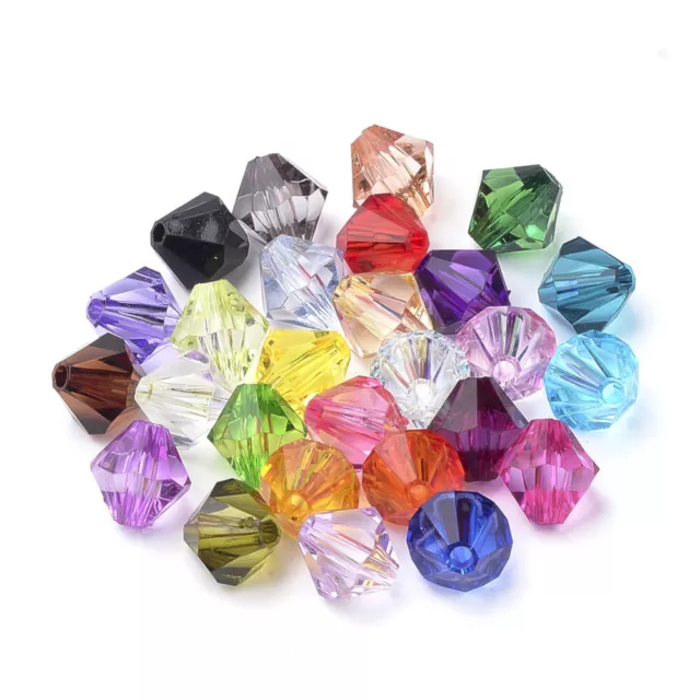 500 Acrylic Bicone Beads - Random Mixed Colours - 6mm - Hole 2mm - P00387