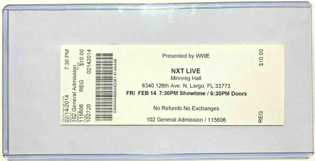 NXT LIVE Bayley vs Sasha Banks TV TAPING ticket stub wwe wrestling Feb 2014