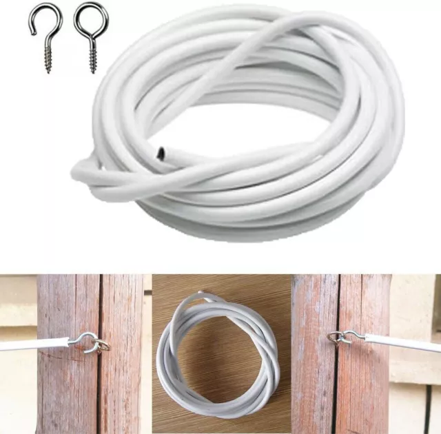 NET CURTAIN WIRE WHITE window cord cable viole with hook & eyes choose length 3