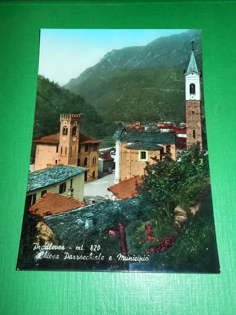 Cartolina Pradleves - Chiesa Parrocchiale e Municipio 1960 ca