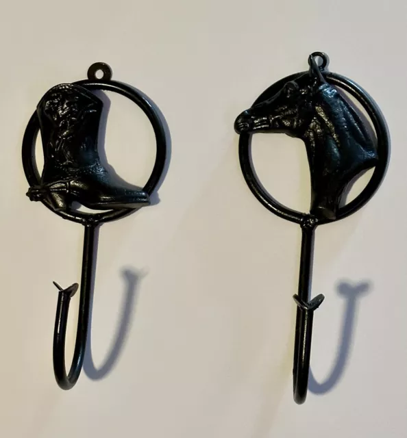 Western Cast Iron Horse and Cowboy Boots Large Wall Hooks Coat Hat Towel Hanger