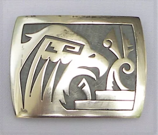 Vintage 1980s Hopi Hand Made Sterling Silver Eagle Belt Buckle Earl Yowetewa