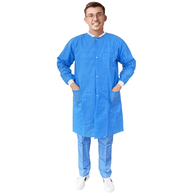 EZGOODZ Disposable Lab Coats for Adults 10 Pack 44  Long Blue Large Disposable 3