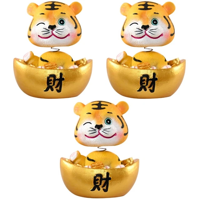 3 Pc Resin Craft Tiger Shaking Head Doll Decorative Figurines Sculpture