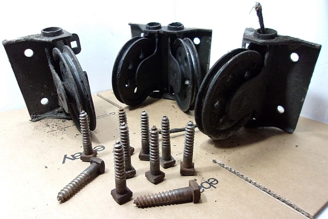 VTG Antique 1928 Pulleys for California Style Garage Barn Door w Original Bolts