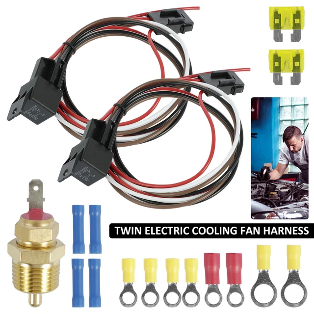 DUAL ELECTRIC FAN Relay Kit with Thermostatic Sensor Switch Safe