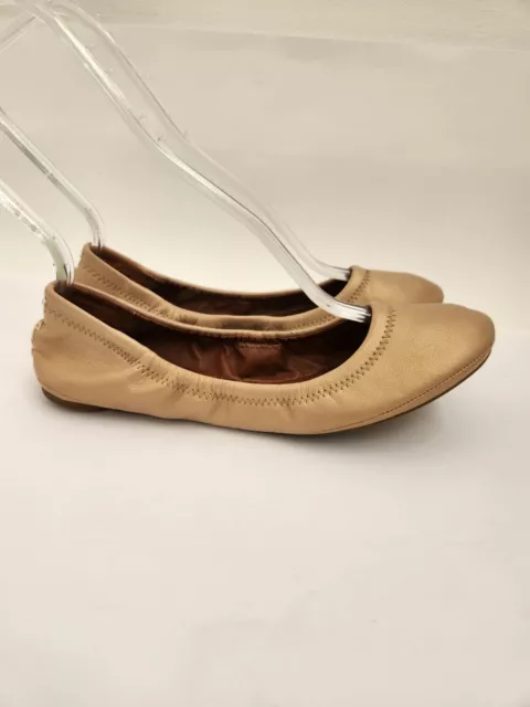 Lucky Brand Tan Gold Leather Ballet Flats Women Slip On Shoes Size 7 M