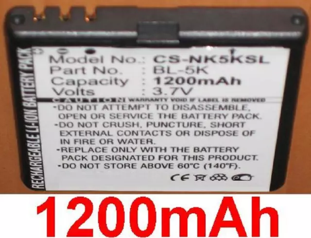 Battery 1200mAh Type BL-5K For Nokia 701 C7-00 N85 N86 T7 X7-00