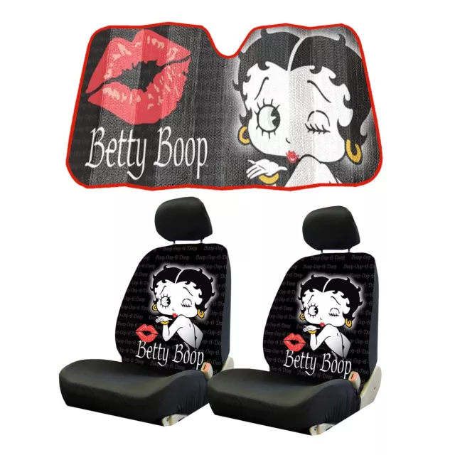 New Betty Boop Kiss Car Truck Front Seat Covers Headrest Covers & Sunshade Set