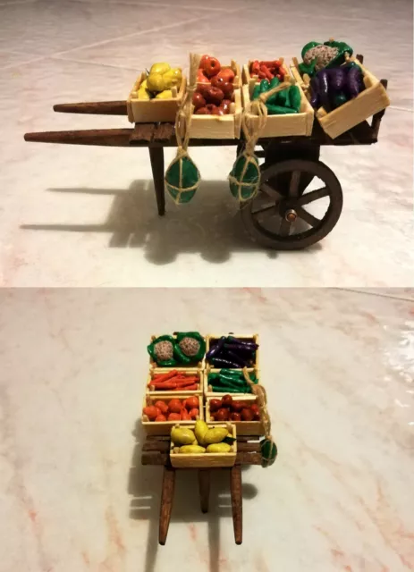 Carretto frutta e verdura x presepe L 14 cm lavorazione artigianale