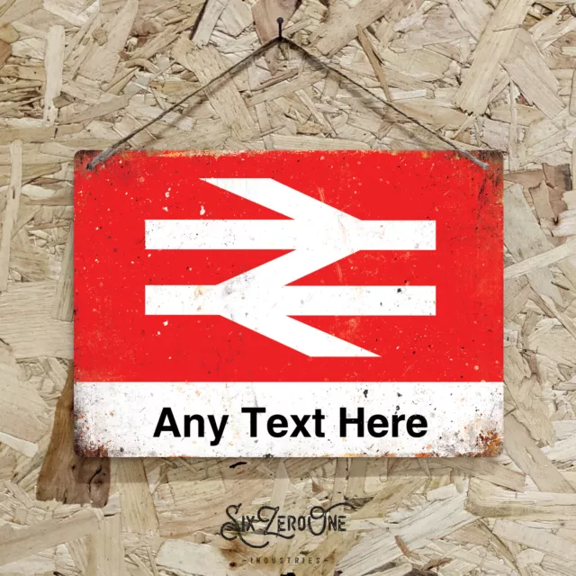 Personalised Train Station Metal Sign Landscape. Worn or Clean look Available