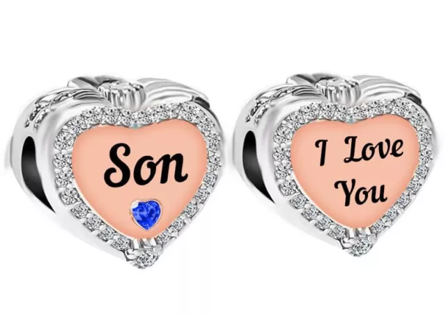 Sterling Silver 925 🌸 Son I Love You Heart Bead Charm & Gift Pouch