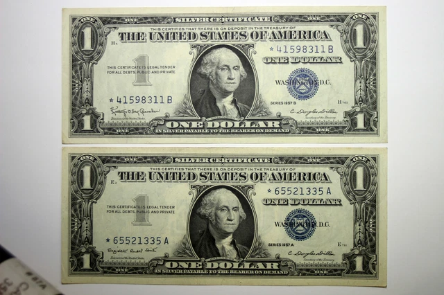Two 1957 About Uncirculated Silver Certificates One Series 1957A/1957B (NUM6044)