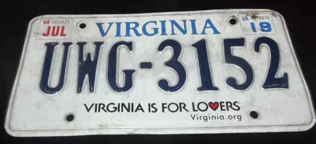 2019 Virginia License Plate Uwg-3152