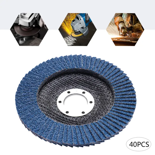 40 Pack Flap Disc Sanding Grinding Wheels 4.5" 30-45° 40 Grit- Industrial Grade