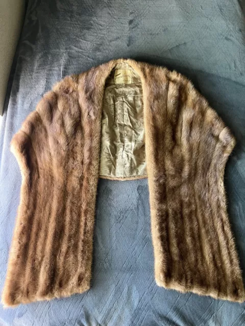 Vintage  Tenenbaum's of Greenville Brown Mink Fur Stole Wrap Shawl - 1950's