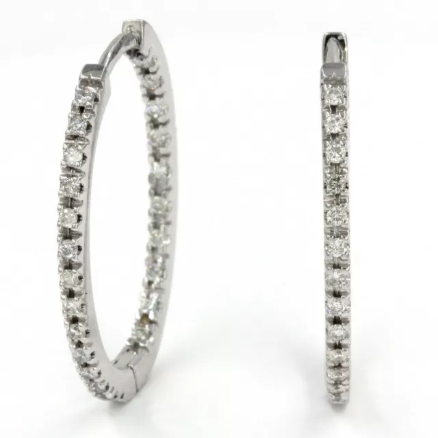 Diamond Hoop Earrings Inside Out Huggy Hoops Oval Shape 0.50ct 14k White Gold