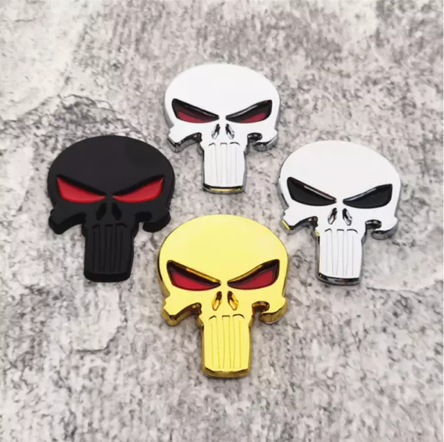 2PCS Metal Fender Punisher Skull Badge Logo Rear Lid Trunk Car Emblem Sticker