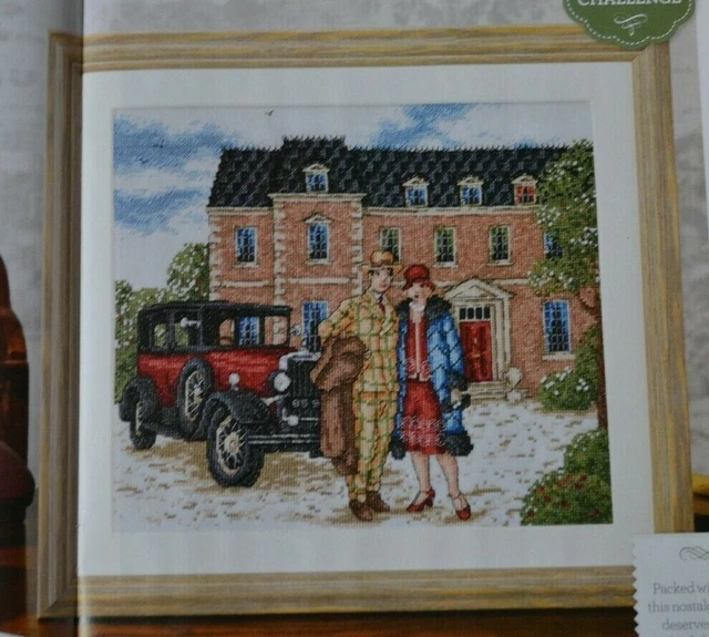 Nostalgic Sampler Of A 1920'S Era House, Couple Outside + Car Cross Stitch Chart