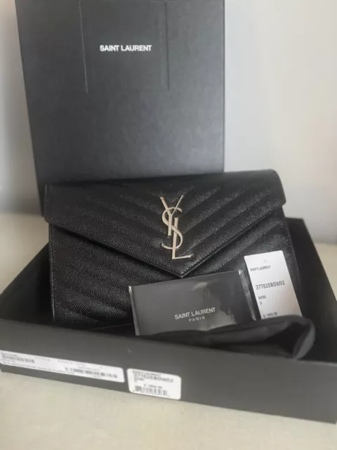 Authentic YSL Monogram Large Wallet on Chain in Grained Leather