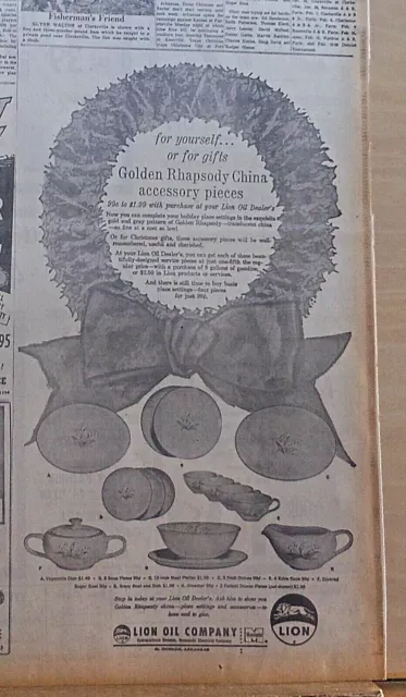 1962 newspaper ad for Lion gasoline - Golden Rhapsody china dishes giveaway