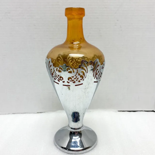 Vintage Farber Bros Krome Kraft Decanter Cambridge Amber Glass Duchess Filigree