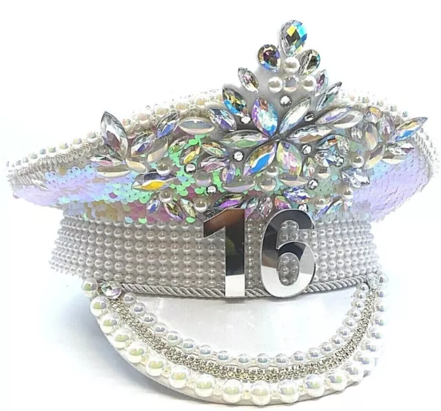 Girls 16th Birthday Rhinestone Hat Party sweet 16 Captains Hat Festival Wedding