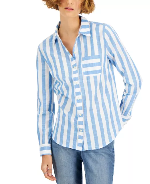 Style & Co Modern Petite Striped Button-Down Shirt Women's Size PP NWT