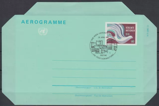 1982 UNO WIEN Flugpost Aerogramme Vereinte Nationen FDC Ersttags-SoStpl. [cl153]