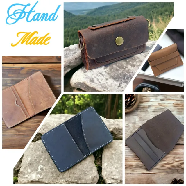 100% Real Leather Handmade Mens Multiple Design Mini Wallet Slim Credit Card UK