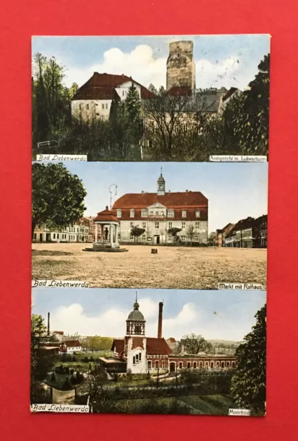 AK BAD LIEBENWERDA 1914 Amtsgericht mit Lubwartturm, Markt mit Rathaus  ( 57314