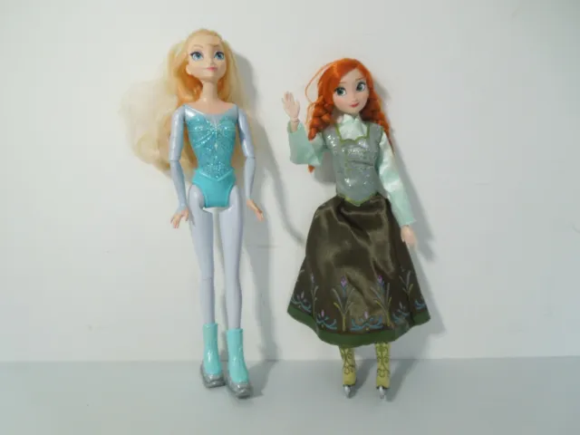 Ice Skating Dolls from Frozen Elsa (by Mattel) + Anna (by Disney Store) 12" TALL