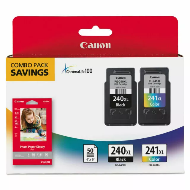 Genuine Canon PG-240XL Black CL-241XL Color Ink Cartridge W Papar NIB Ships Fast